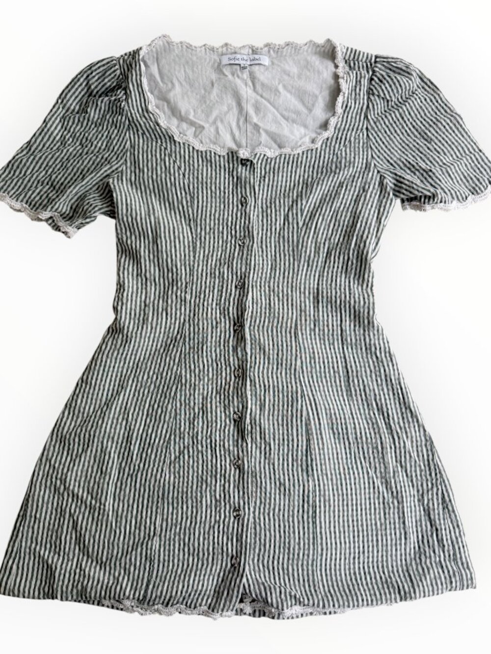 Sofie the Label Striped Puff Sleeve Mini Dress M Cottagecore